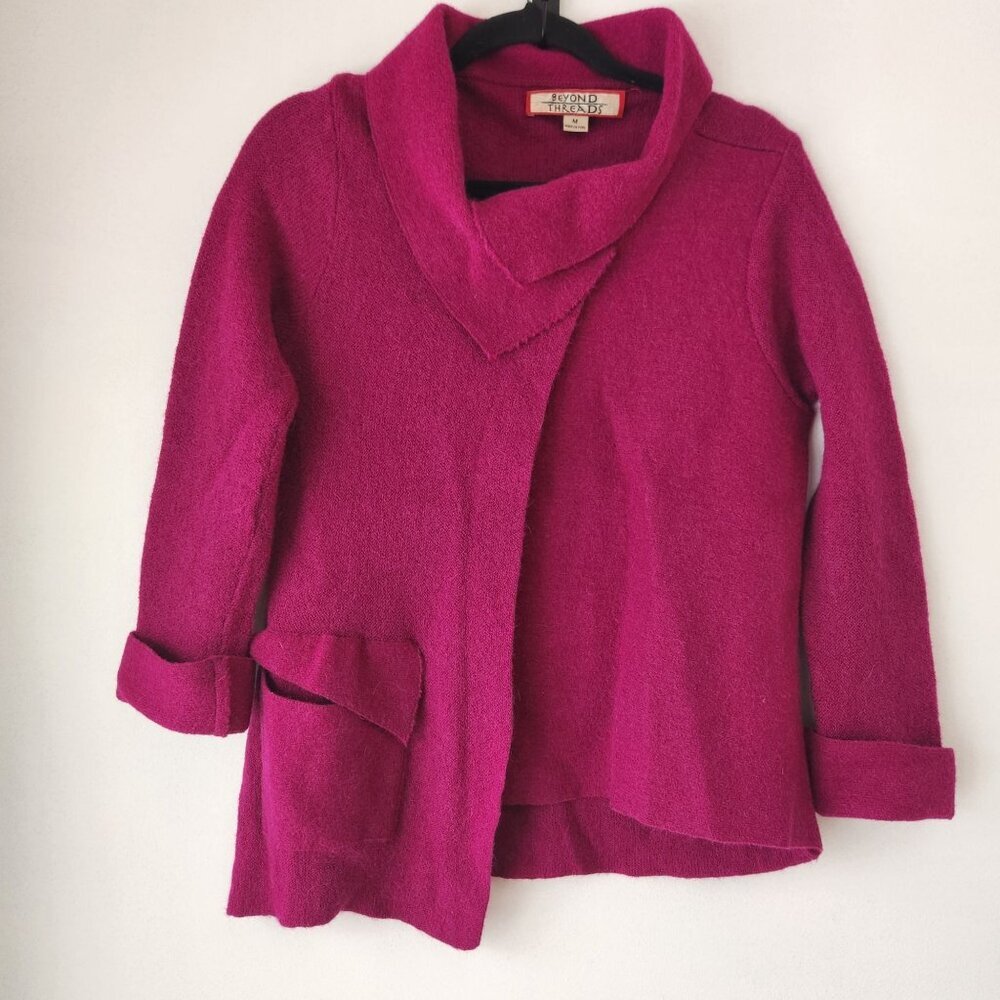 Beyond Threads Alpaca Wool Cardigan Sweater Maroon Purple Cozy Women's M